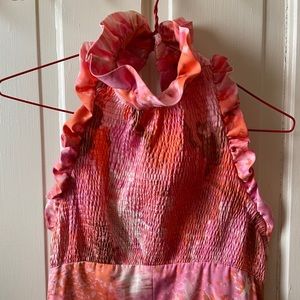 Vintage 70s Ruffle Top Floral Backless Maxi Dress